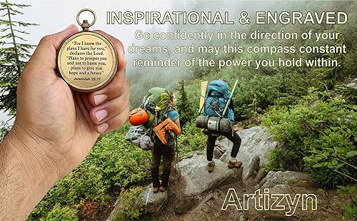 Miniatura 5 de For I Know The Plans I Have For You Brújula magnética de latón grabada con las Escrituras Jeremías 29:11, brújula direccional, regalos religiosos