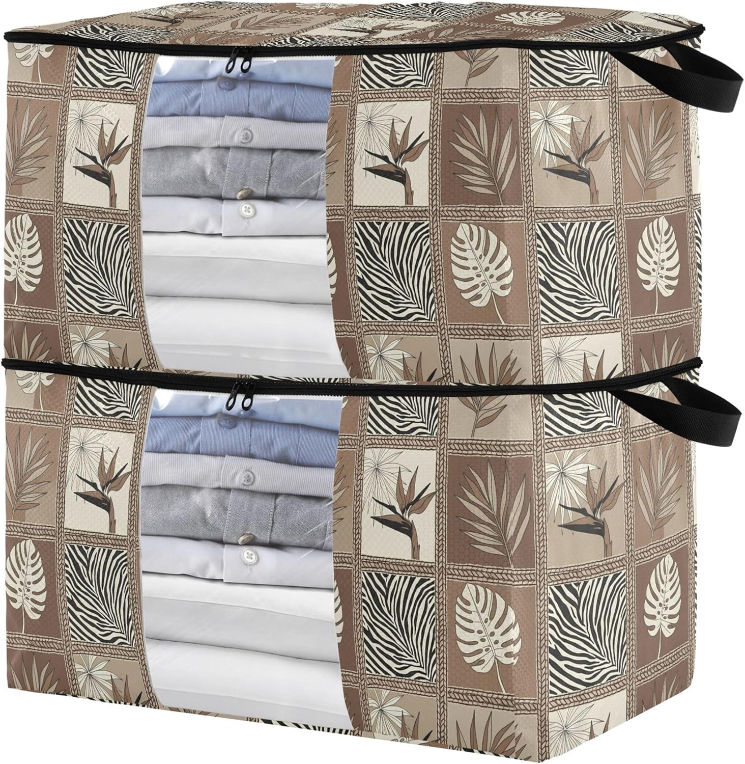 Burbuja 2 Pack Storage Bag Organizer with Handles for Clothes, Blankets, Bedding, Plant Foldable Storage Bag with Zipper & Clear Window, 95L