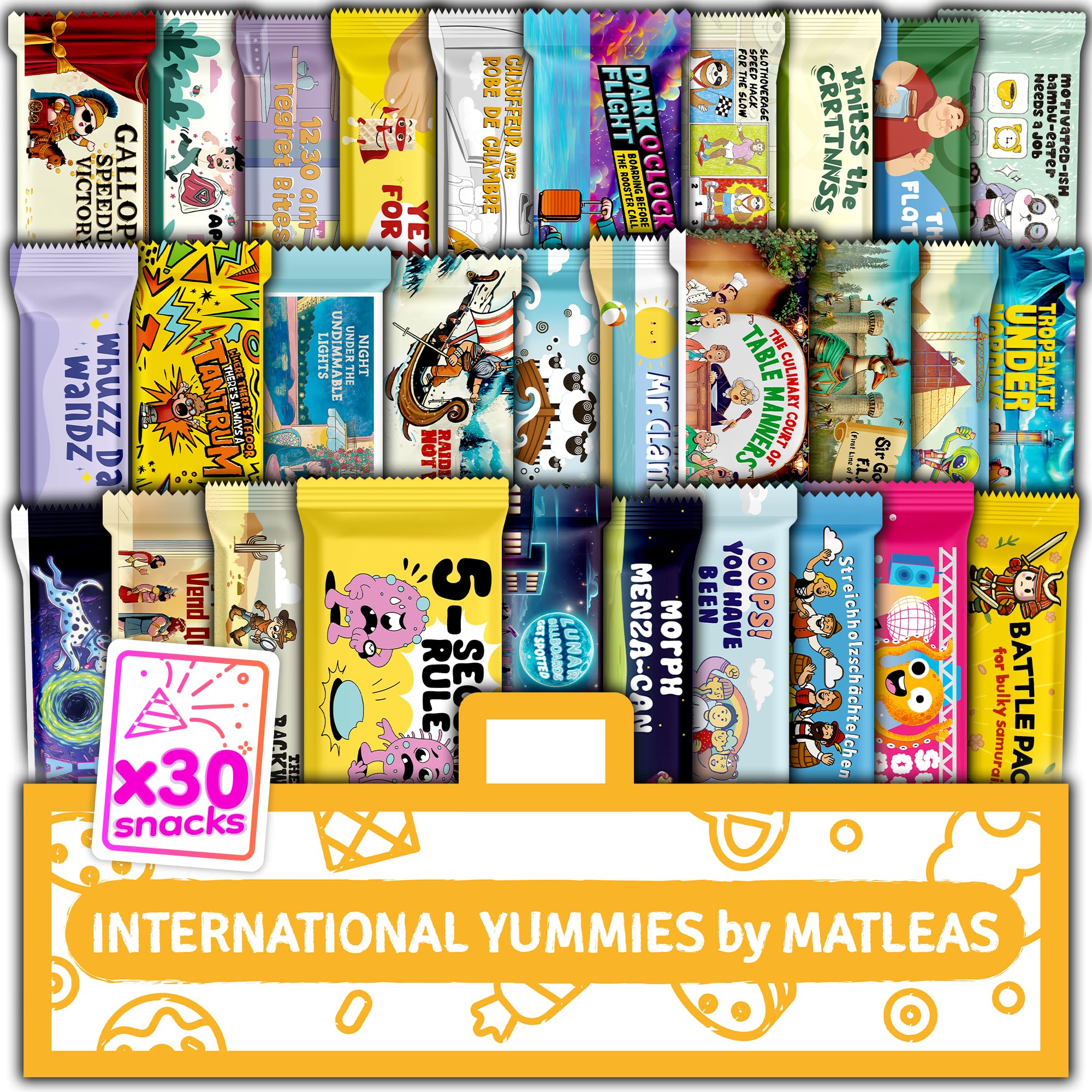 International Yummies by Matleas Food Hamper | Premium Exotic Foreign Foods | Unique Hampers & Gourmet Gift for Men and Women | American Alike Retro Turkish Foods | Full-Size + Bonus Snacks