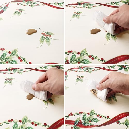 Miniatura 5 de Mantel con estampado de hojas de árbol de Navidad, impermeable y resistente a las manchas, mantel decorativo adecuado para vacaciones, comedor,