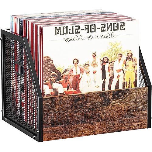 DOLALIKE Vinyl Record Storage, Vintage Wood Album Holder with Dividers for 100+ Records, Box Case Crate for Books, Magazines, Organizer (Trapezium)