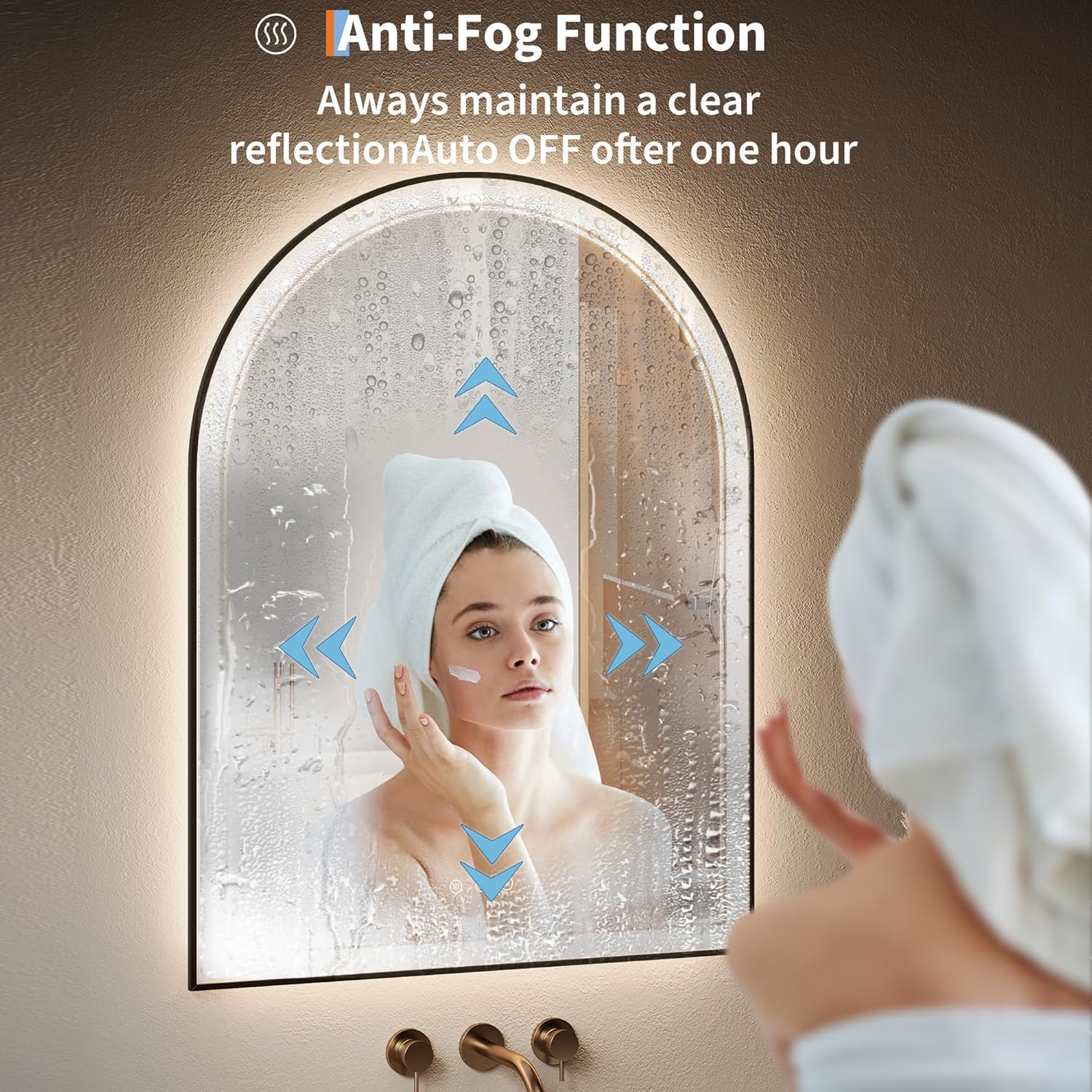 Arched LED Bathroom Mirror, 24"x32" Black Bathroom Mirror with 3 Colors Lights-Anti-Fog, Dimmable-LED Mirror for Bathroom, Black