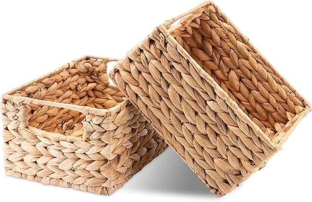 Decorasian Storage Basket, Braided Water Hyacinth, Seagrass, Rectangular Set of 2 Size S
