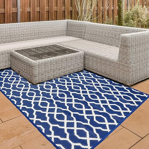 Miniatura 9 de Alfombras para exteriores impermeables  Alfombras reversibles grandes de 5 x 8 pies para espacio de patio, alfombra de paja portátil para interiores