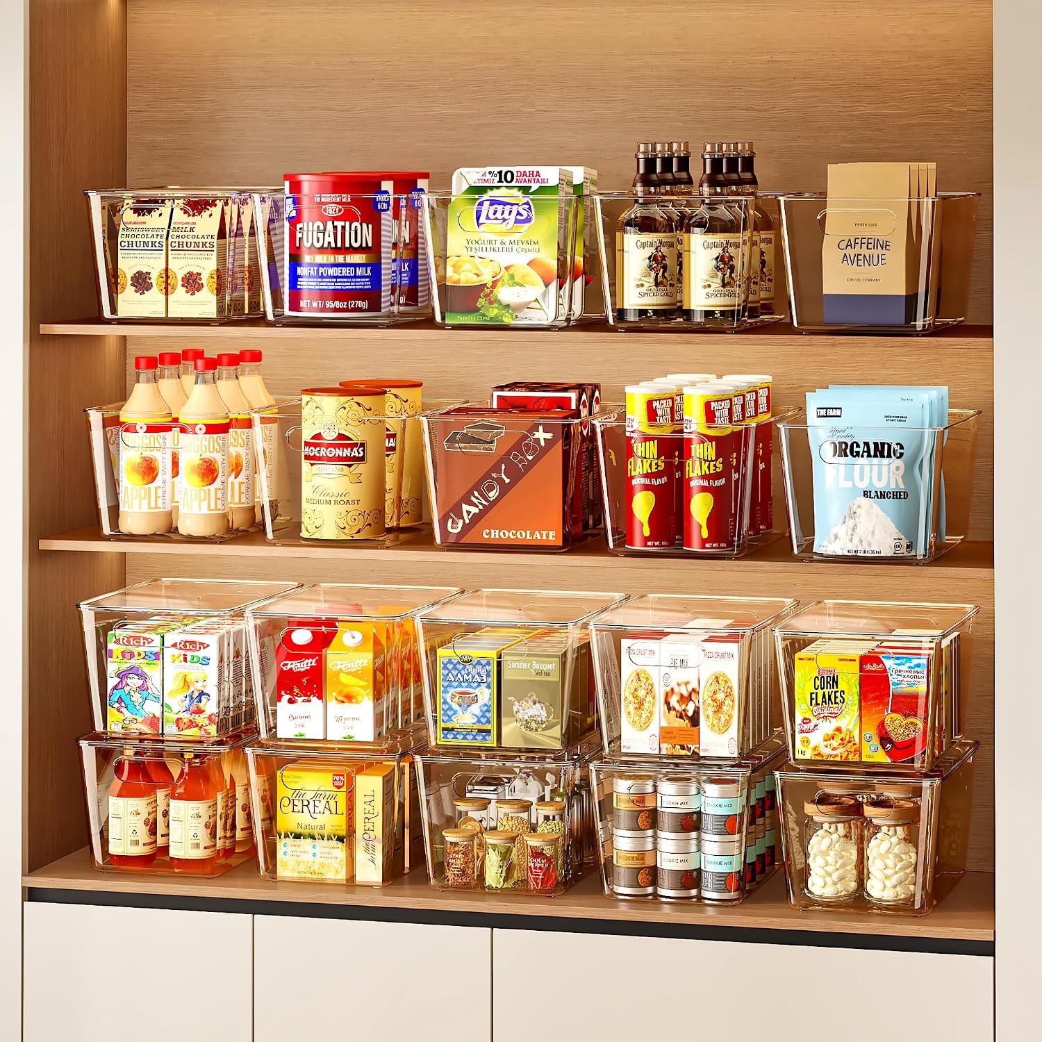 HOYOJA 10 Pack Clear Plastic Storage Bins Pantry Organizers Bin with Handle