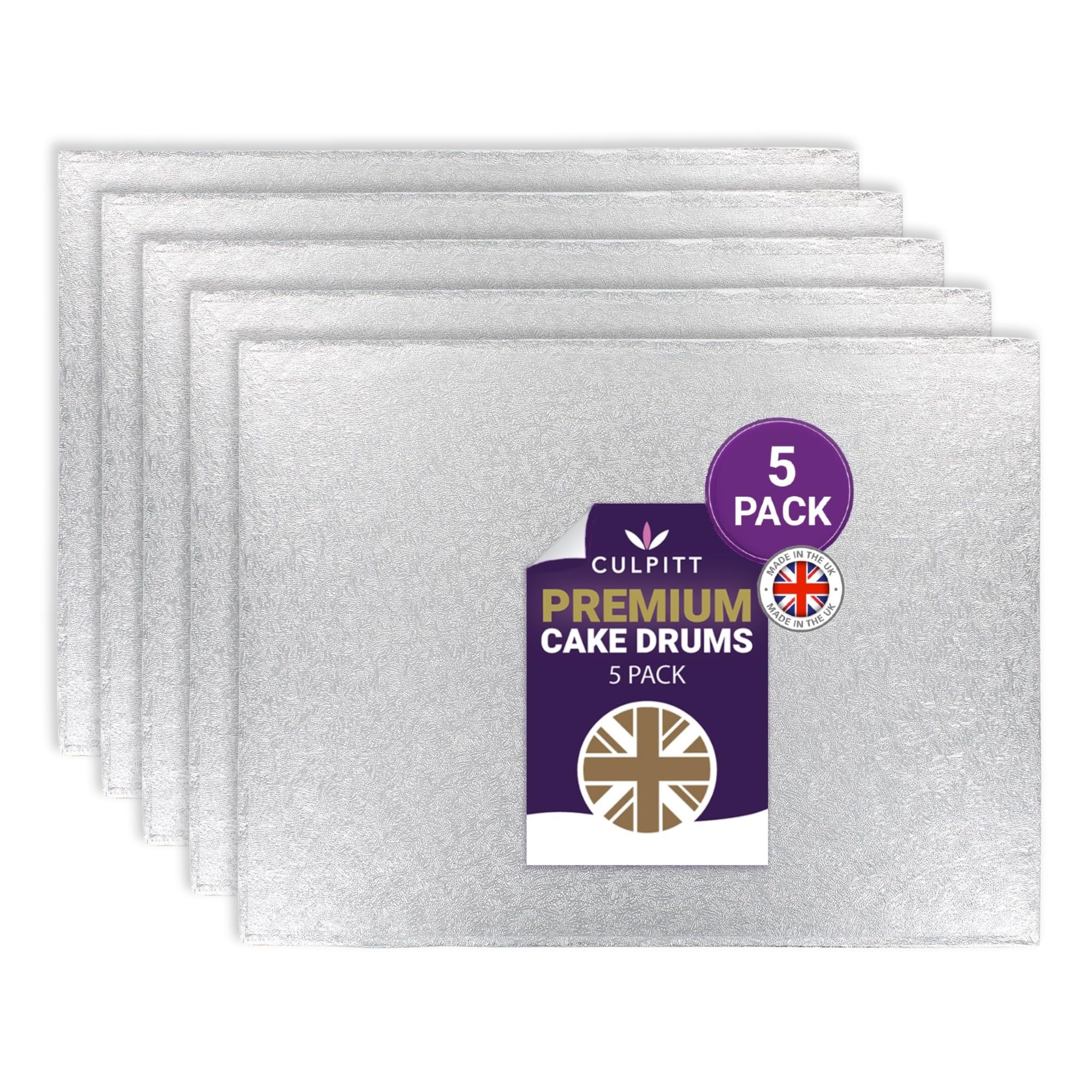 Culpitt Silver 10" X 8" Premium Cake Boards | 5 Pack | Oblong Cake Drums For Tray Bakes, Cakes, And Cupcake Displays, 12Mm Thick, Made In Uk | Pack Of 5