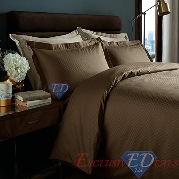 ED Micro Check 100% Egyptian Cotton 350TC Duvet Quilt Cover Bedding Set Oxford Pillowcases King, Brown