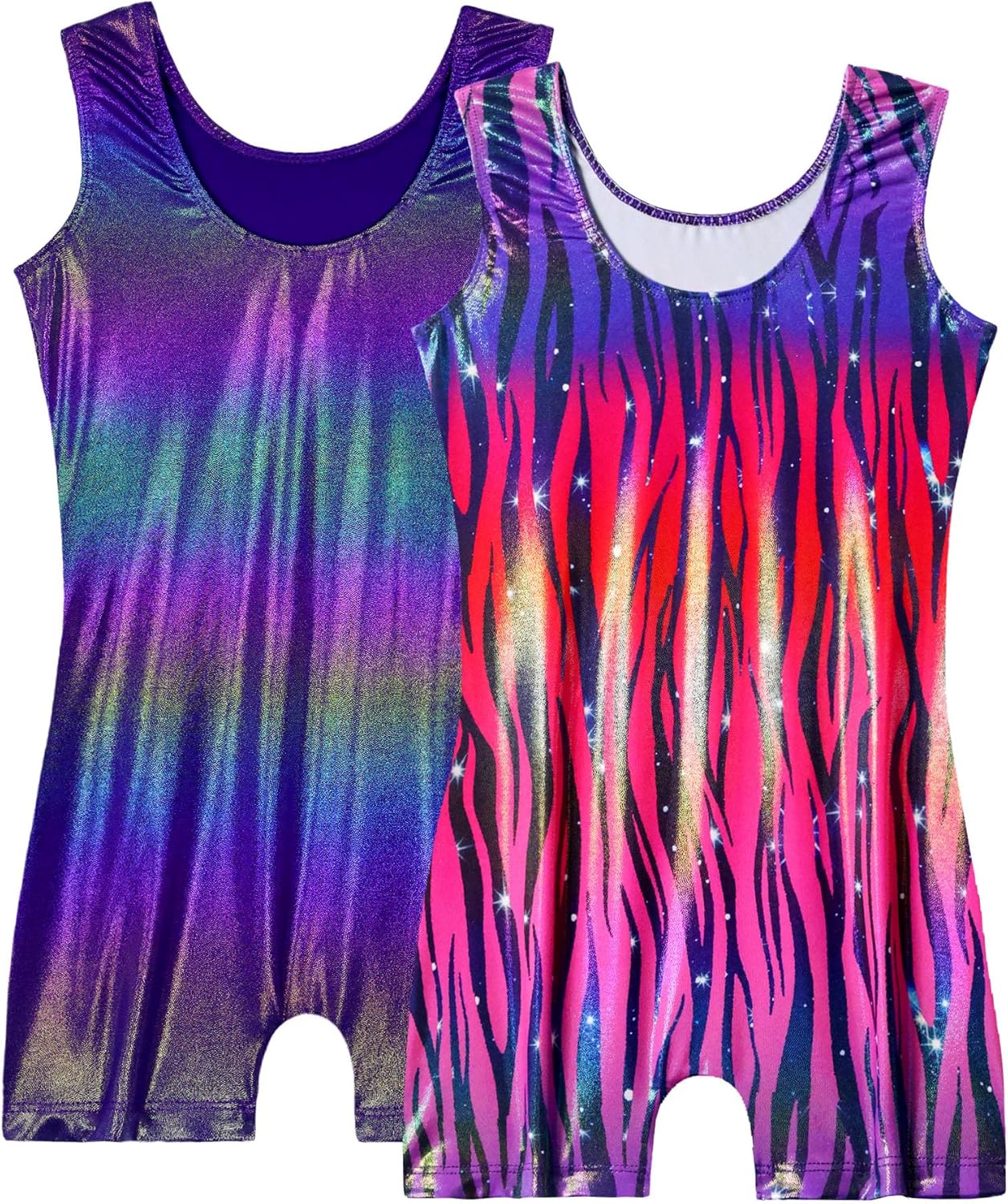 Snowheart Girls Gymnastics Leotards Size 2t 3t Shiny Purple Red Tie Dye Solid Purple with Shorts 2 Pack Gym Leos - Image 2