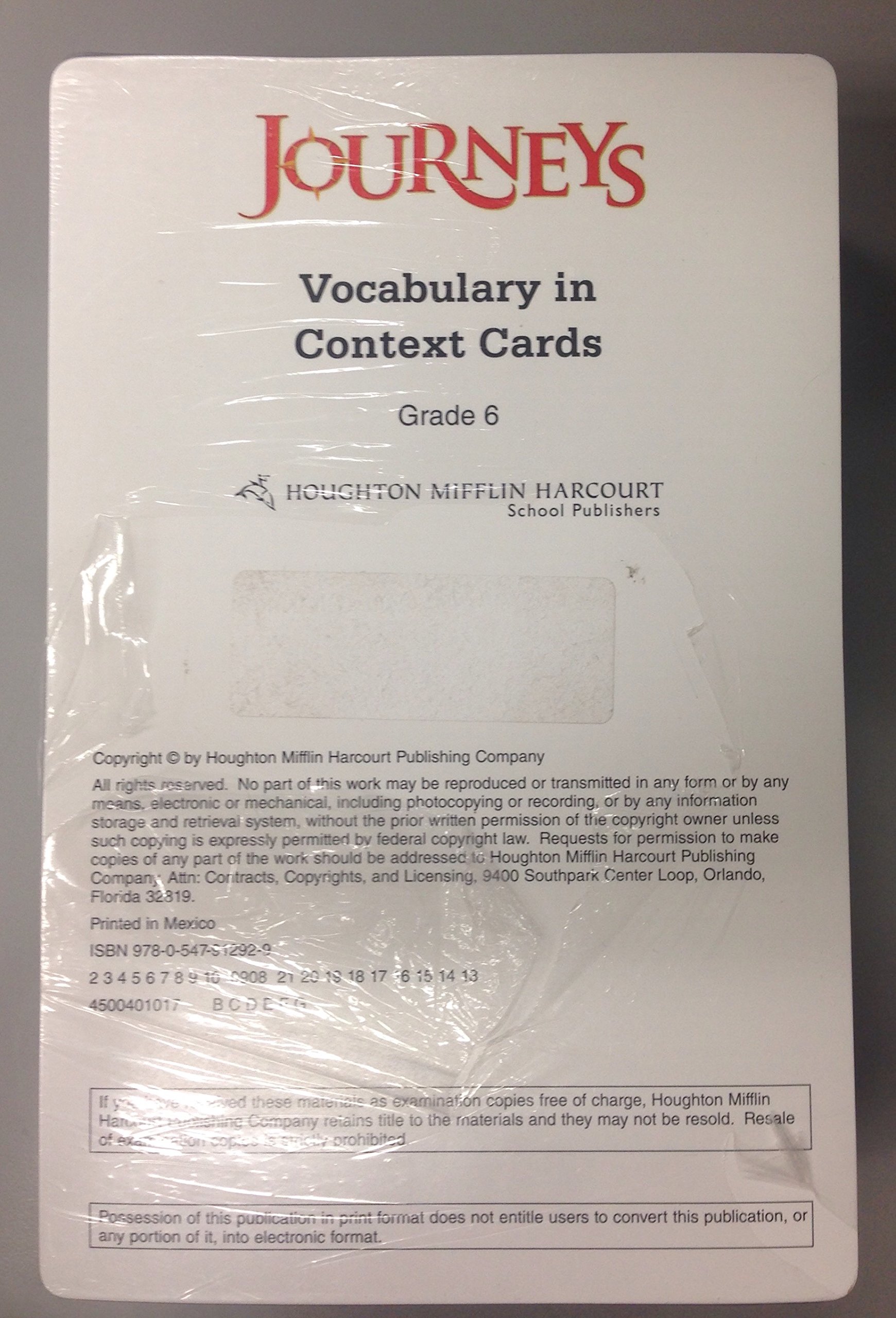 Vocabulary in Context Card Grade 6 (Journeys)