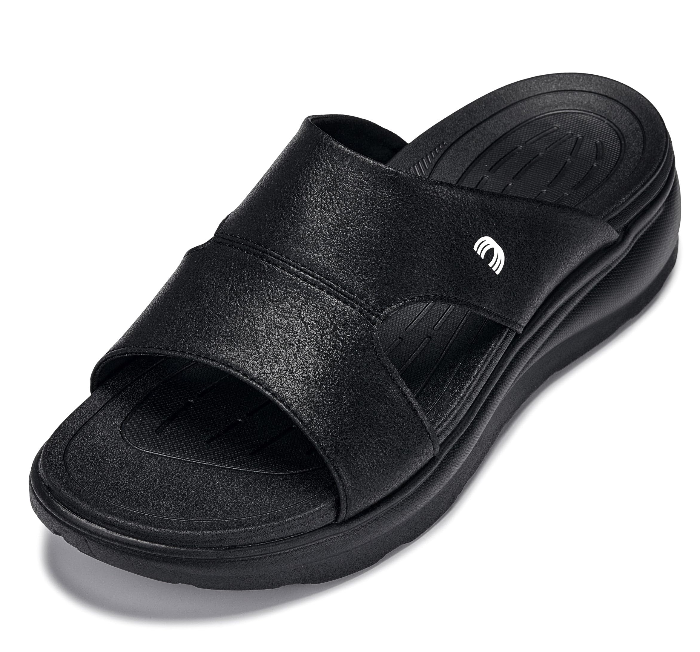 CALTO Men's Invisible Height Increasing Elevator Shoes - Black/Grainy Black Ultra Light-Weight Slip-on Comfort Sandals - 2 Inches Taller - X1655 -