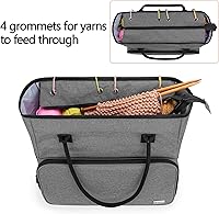 Vista 3 de Yarwo Bolsa de ganchillo para tejer, bolsa de almacenamiento de hilo para proyectos de WIP, madejas de hilo, ganchos de ganchillo y agujas de tejer