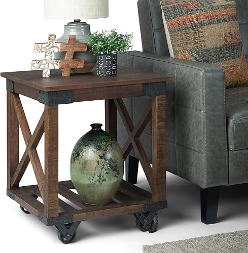 Miniatura 2 de SIMPLIHOME Harding - Mesa auxiliar cuadrada industrial de madera maciza de mango y metal, de 20 pulgadas de ancho, color marrón oscuro envejecido