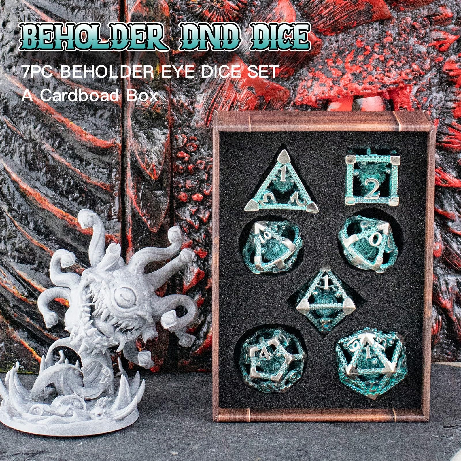 7 Pezzi Dadi Metallo D&D Dadi Poliedrici Dragon Eye D20 D12 D10 D% D8 D6 D4 Set (Blu argento antico)