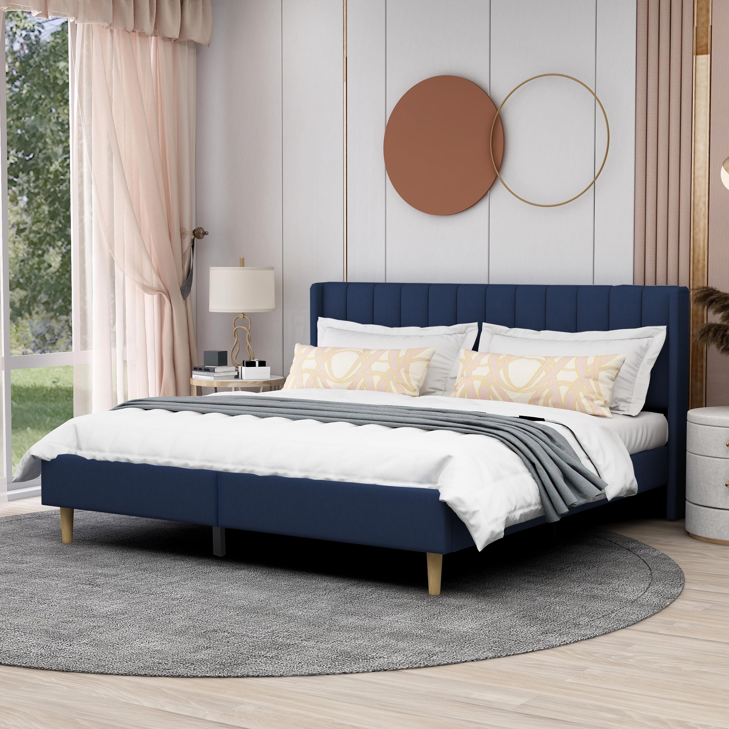AGARTT Upholstered Platform Bed Frame King Size with Headboard and Footboard/Wooden Slats Support/No Box Spring Needed/Easy Assembly,Blue Velvet