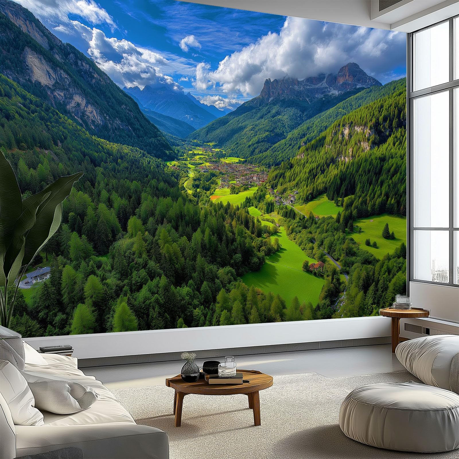Générique Panoramiczna tapeta, wielokolorowa 300 x 210 cm gigantyczny plakat 3D - natura dolina las błękitne niebo tapeta do salonu, pokoju dziecięcego dla dorosłych i gabinetu dekoracja restauracji