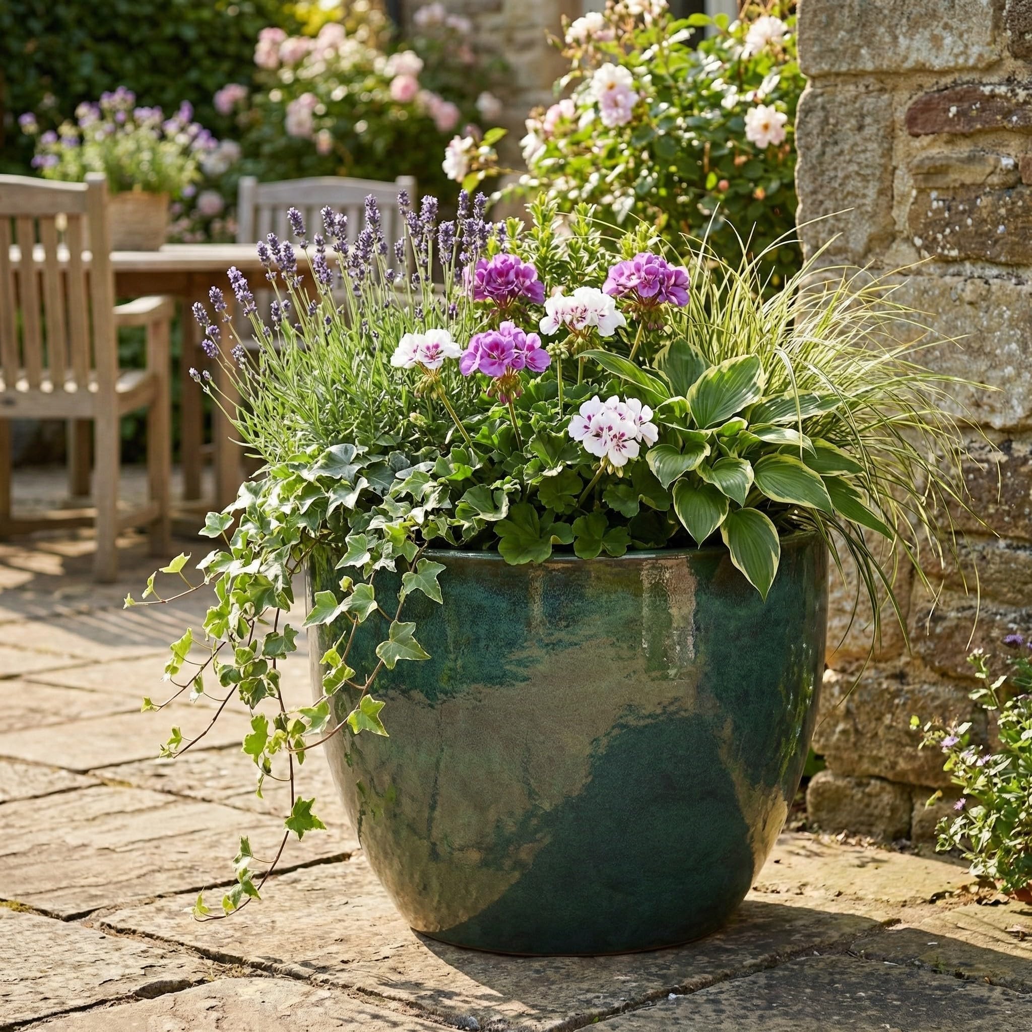 Teramico Premium Vaso per Piante in Ceramica Smaltata – 100% Resistente al Gelo & Fatto a Mano. Vaso per Fiori con Foro per Esterni & Interni. Vaso Unico di Alta Qualità, Resistente all'Inverno (Verde