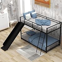 Vista 4 de Harper & Bright Designs Litera de metal individual sobre individual con escalera y tobogán, marco de cama resistente con rieles de protección