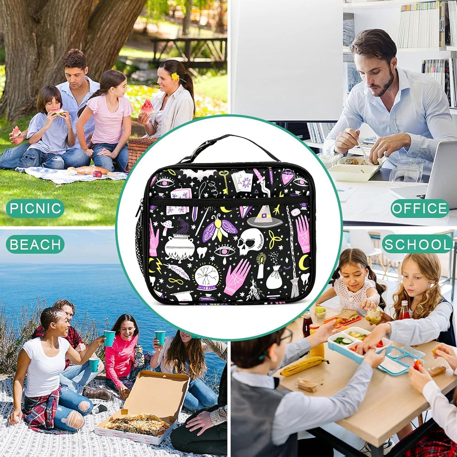 Goth Magic Insulated Lunch Box Reusable Lunch Bag Women Men Cooler Tote Bag For Kids Boys Girls Work Picnic School Office - Image 6