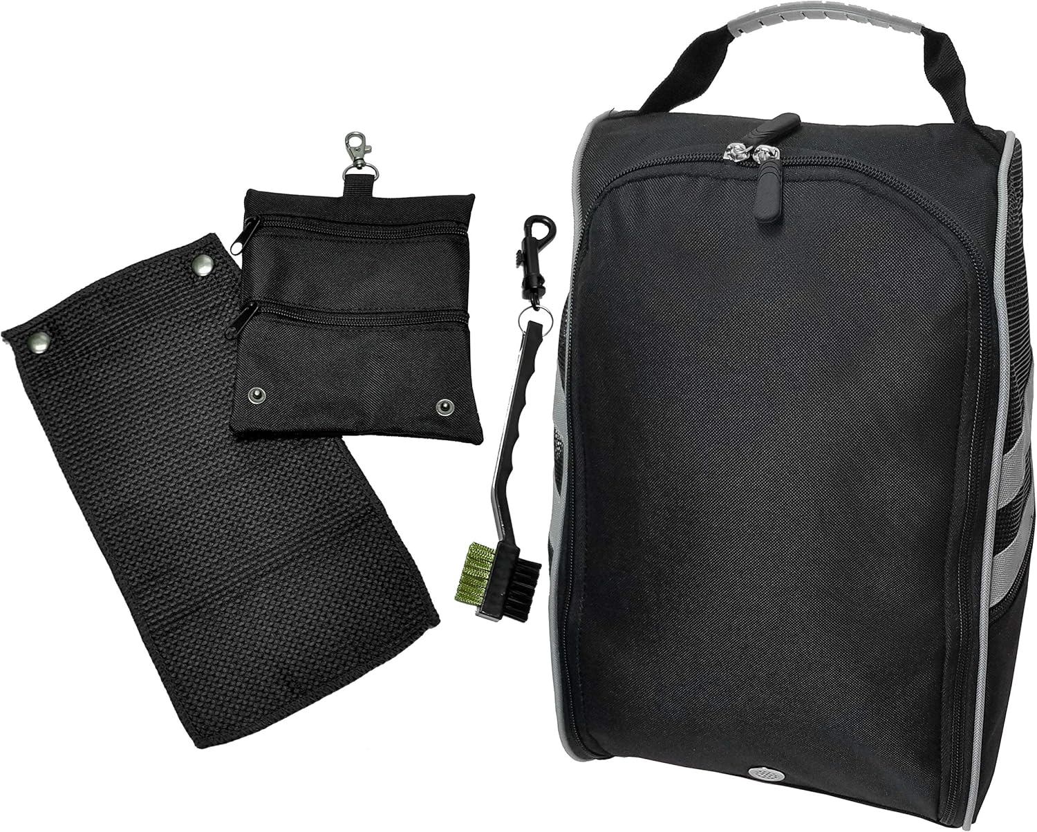 CaddyDaddy Golf Shoe Bag, Accessory Bag, Green-Side Towel and Brush Combo
