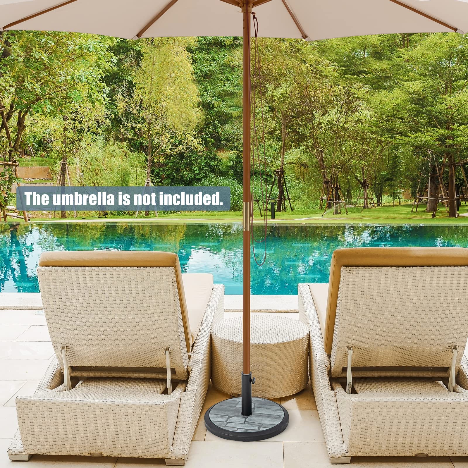 Tangkula 19 Inch Round Umbrella Base, 35 lbs Heavy Duty Outdoor Patio Umbrella Stand with HDPE Base & Metal Pole & 3 Adapters, Outdoor Market Umbrella Stand for Garden Backyard Poolside Balcony