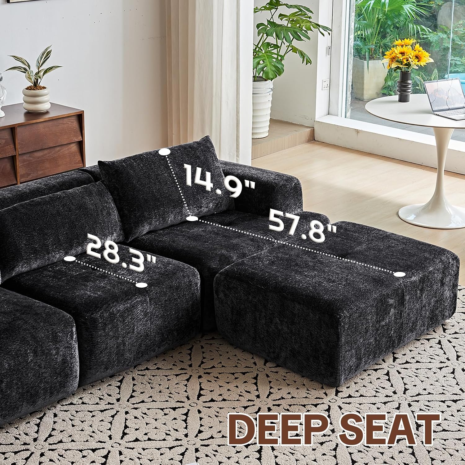 108" Modular L-Shape Sectional Sofa Deep Seat Black No Assembly