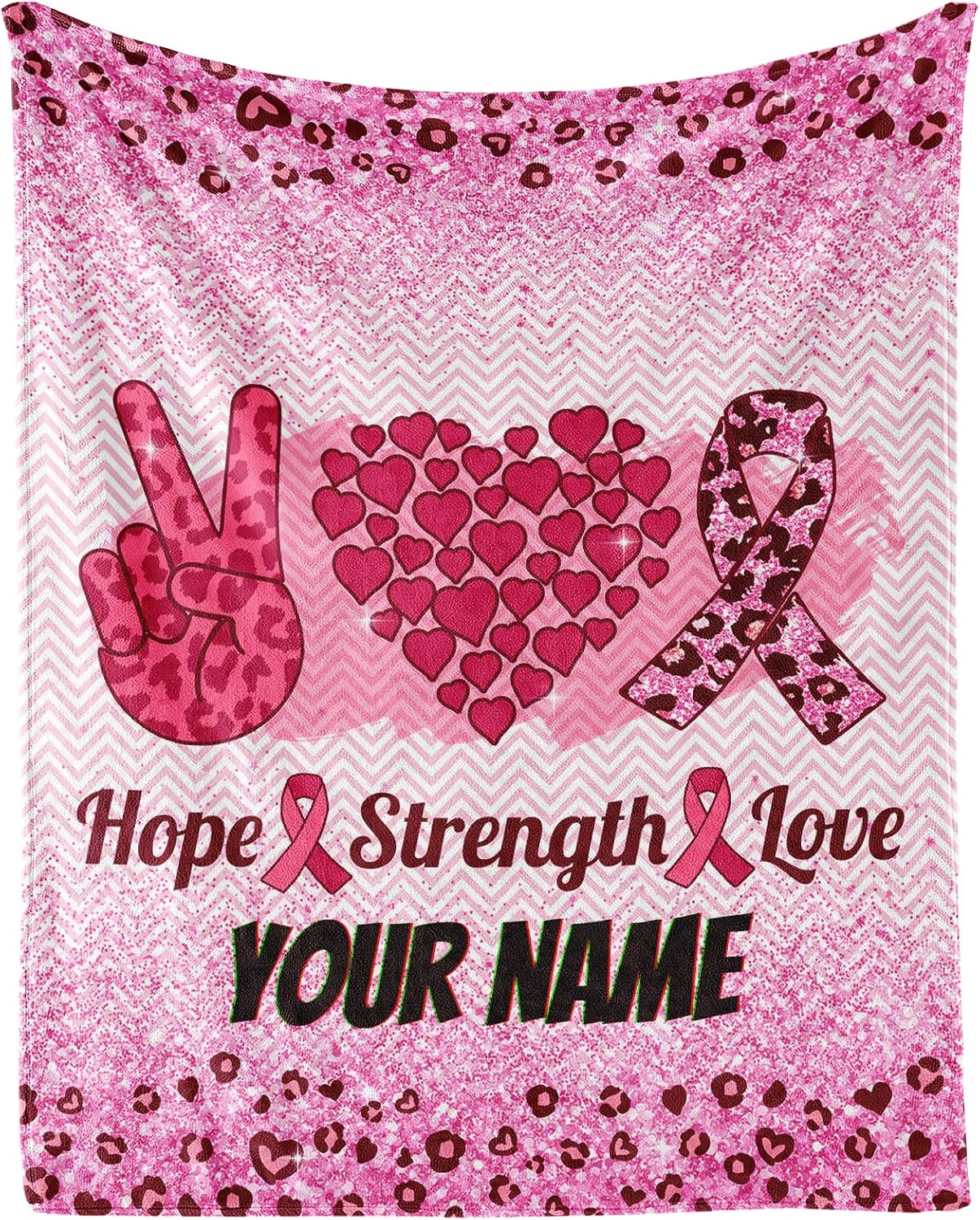 Personalized Breast Cancer Awareness Blanket Gifts with Name Text, 60"x80" Breast Cancer Throw Soft Flannel Blanket for Kids, Warm Lightweight Cozy Breast Cancer Gifts for Bed Couch
