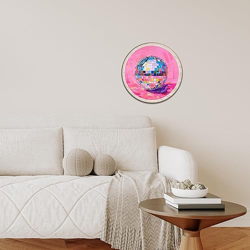 Miniatura 3 de Póster de bola de espejo, decoración de pared redonda, arte de pared de bola de discoteca, colgante de pared de madera impresa para dormitorio,
