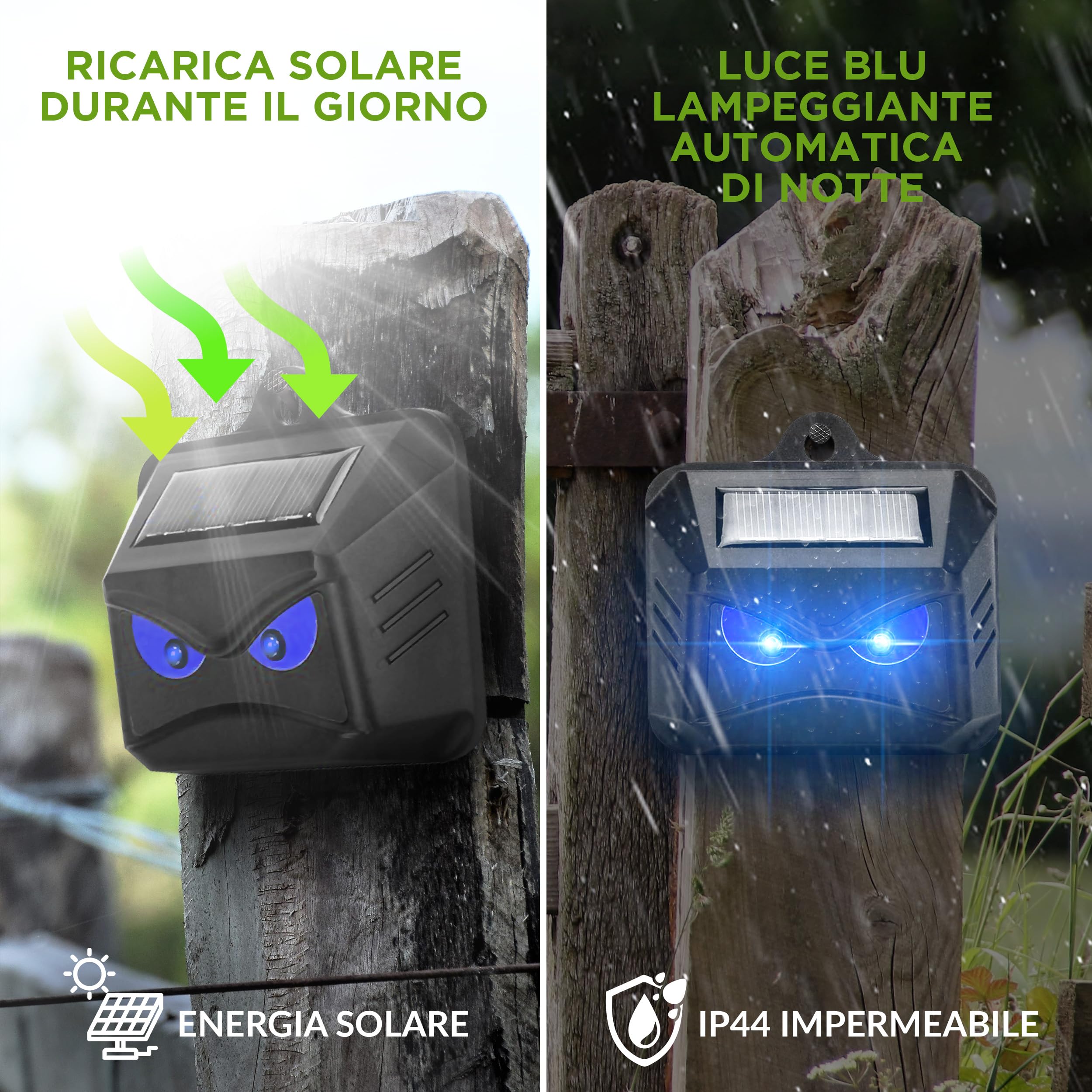 ISOTRONIC Repellente Solare Animali Selvatici LED Blu (4 Pezzi), Dissuasore per Procioni Cervi Volpi Cinghiali, Raggio d'azione 40m², Deterrente Efficace Esterno e Giardino Senza Veleni