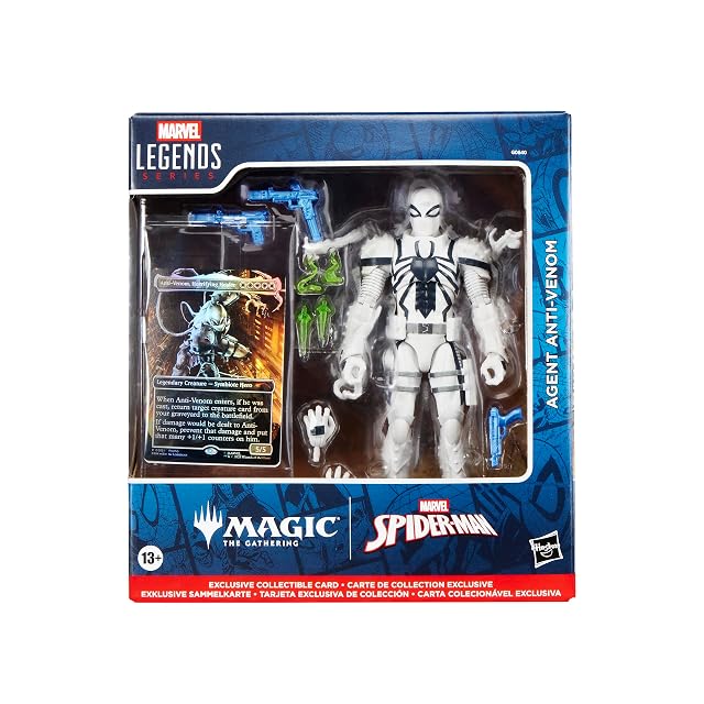 Marvel Legends Series, Magic: The Gathering, Agent Anti-Venom, Figura de acción de Spider-Man con Carta Metalizada Exclusiva Coleccionable