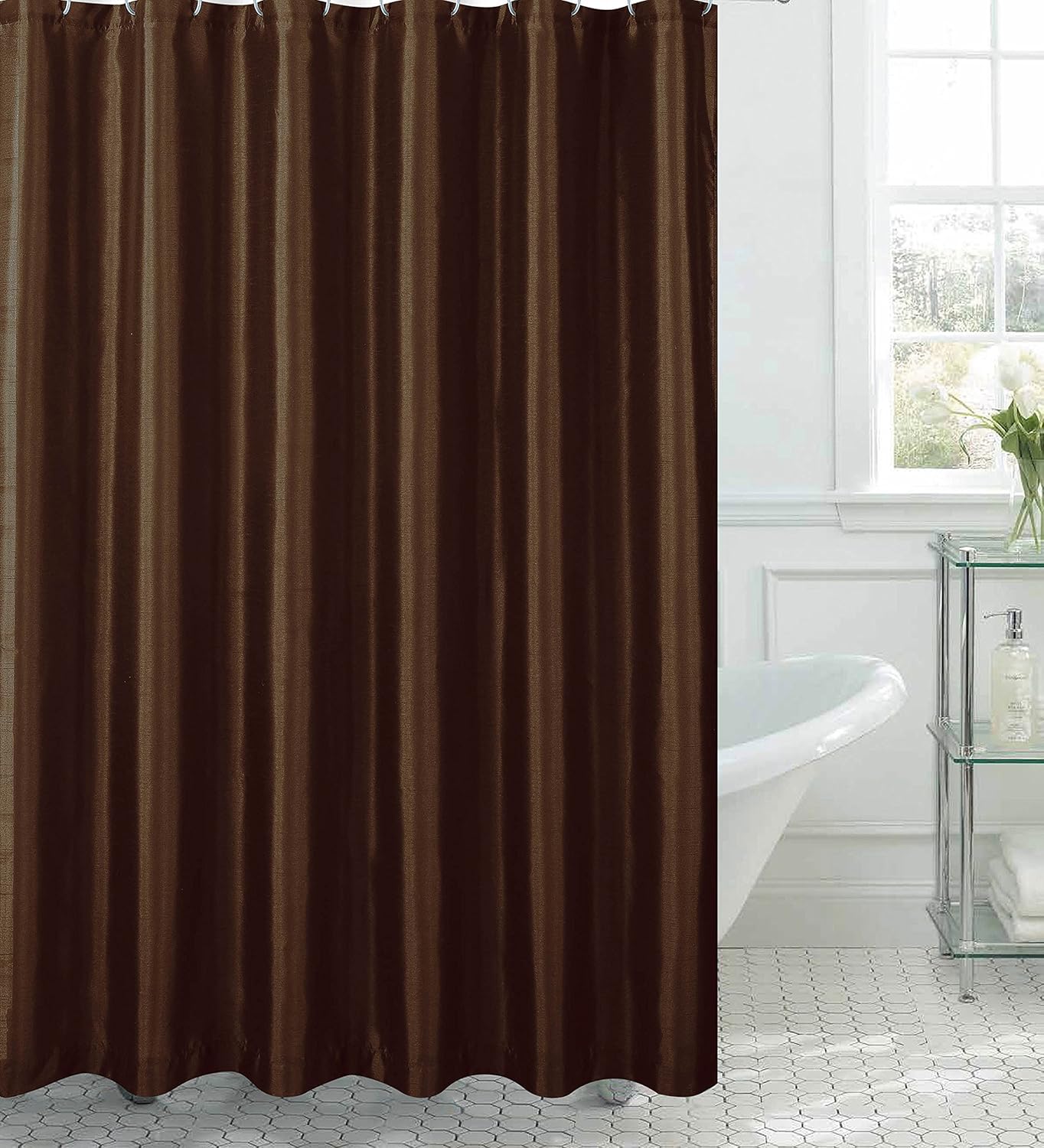 Creative Home Ideas Jane Faux Silk Shower Curtain with 12 Metal Rings, Turquoise