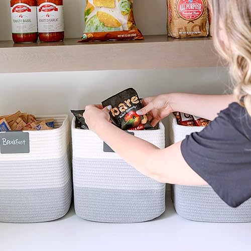 Miniatura 5 de NaturalCozy Cubos de almacenamiento de 11 pulgadas de cuerda de algodón tejida para organizar, paquete de 3, cubos de almacenamiento, cestas de