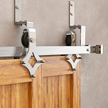 Homacer Brushed Nickel Double Track Z-Shape Bypass Sliding Barn Door Hardware Kit, for Two/Double Doors, 6ft Long Flat Track, Diamond Design Roller, for Interior & Exterior Use
