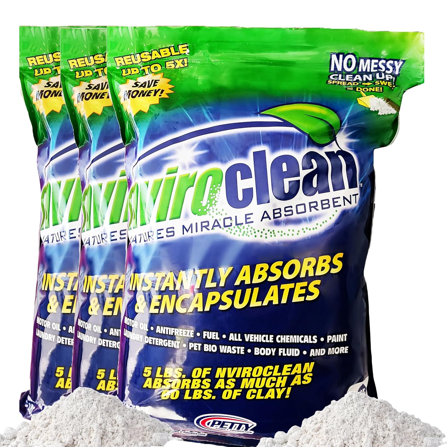 5 LB (Pack of 3) - Absorbs up to 180 LBS! Spill Absorbent & Encapsulant for Oil, Paint, Pet Waste, Chemicals and More.