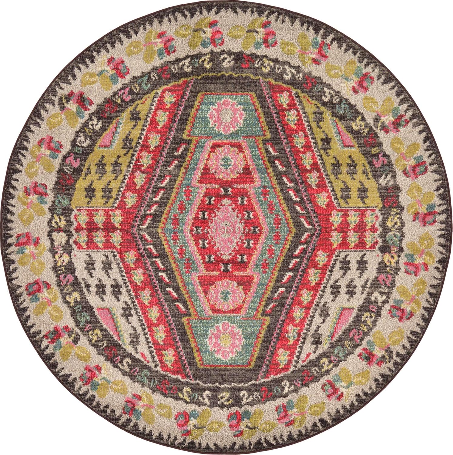 Unique Loom Sedona Collection Southwestern, Geometric, Border, Over-Dyed, Modern, Tribal, Abstract Area Rug (6' 0 x 6' 0 Round, Multi/Beige)