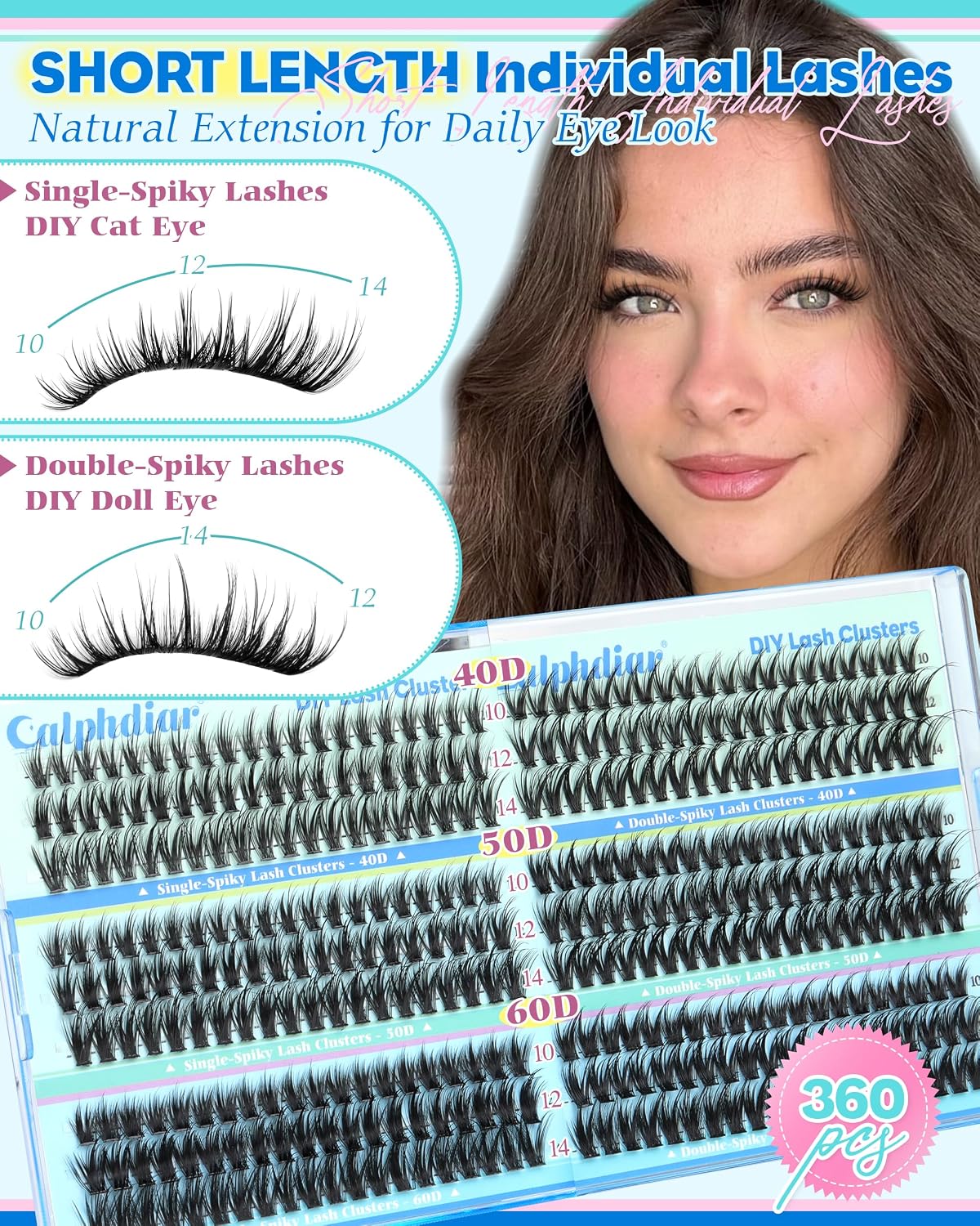 Wispy Lash Clusters 10 12 14mm Eyelash Clusters Short Natural Cluster Eyelash Extensions 40D 50D 60D Individual Lashes Clusters 360pcs Fairy Lash Extension CC Curly DIY Eyelashes Clusters by calphdiar image 2