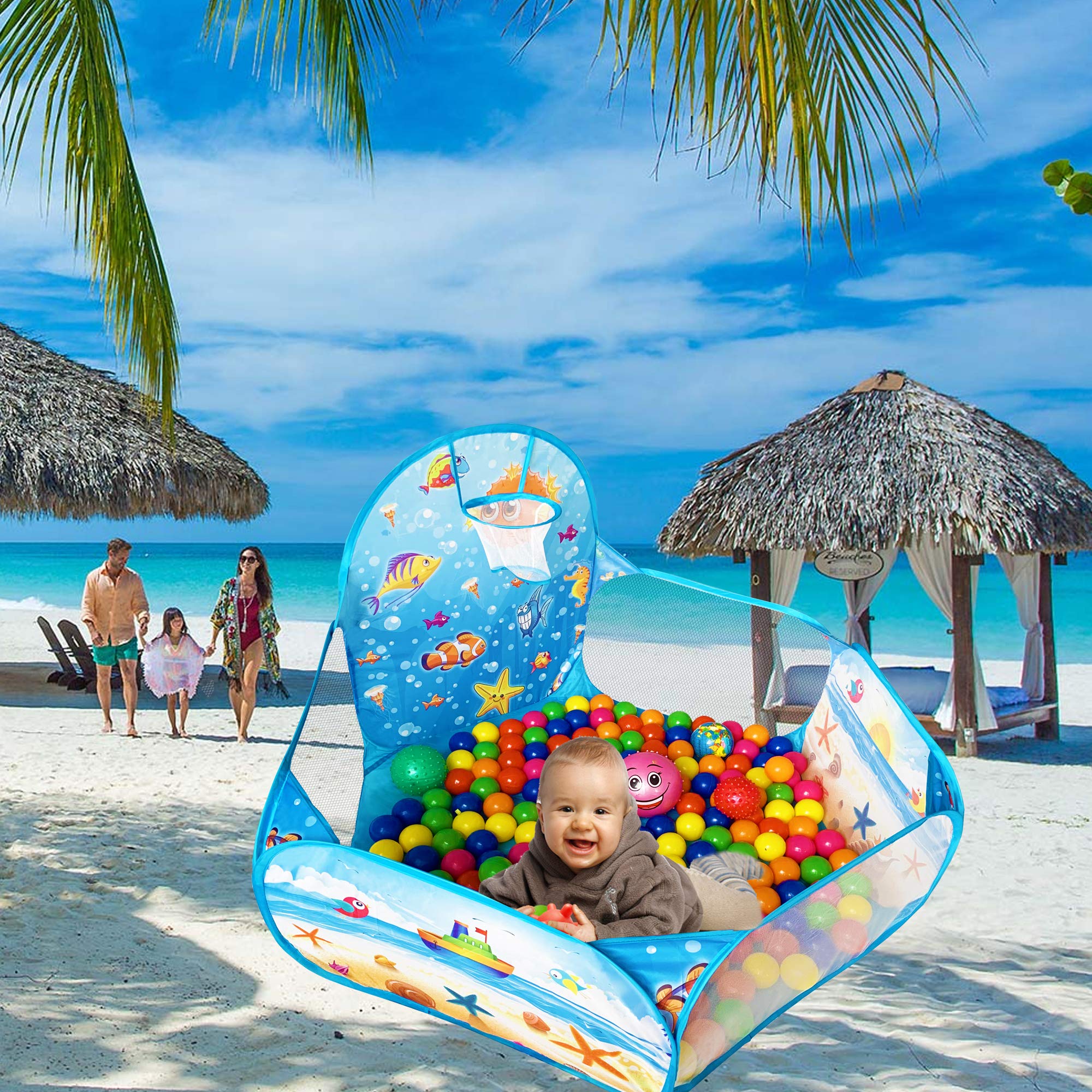 LOJETON Kids Ball Pit With Basketball Hoop - 4ft Pop Up Play Tent For Toddlers, Spaceship Design