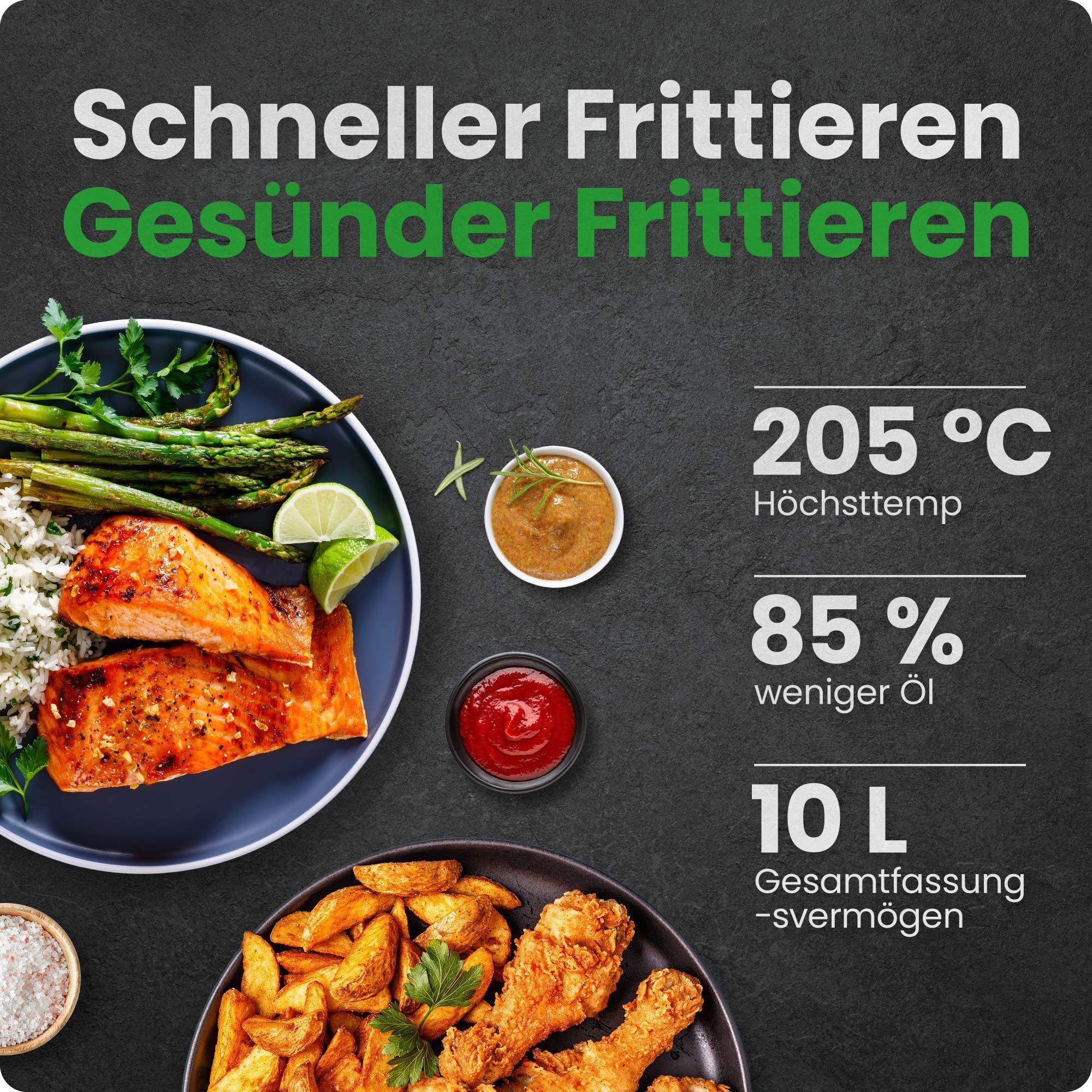 Chefman Multifunktionale Heißluftfritteuse 10L Digital Touchscreen Konvektion Dörrautomat Rotisserie Schwarz