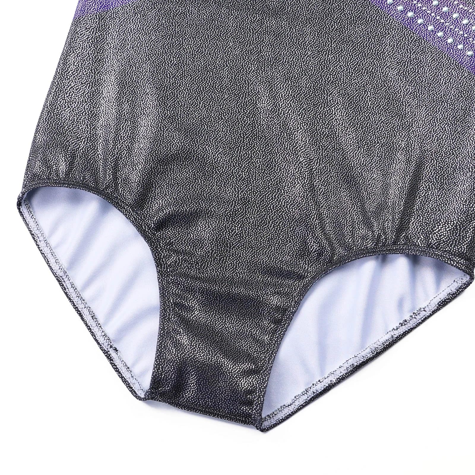 Maillot Gimnasia Ritmica niña Leotardo de Gimnasia sin Mangas for niñas Ropa de Baile de Ballet con Diamantes Brillantes Ropa de práctica de Bailarina Profesional(Black Lines,10A)