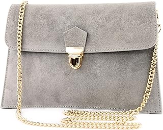T206 - ital pochette in pelle scamosciata con catena in oro, Colore: beige/grigio., Small