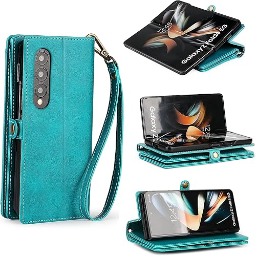 Miniatura 4 de Funda tipo cartera para Samsung Galaxy Z Fold 4 para mujer con soporte para bolígrafo S, soporte para tarjetas con bloqueo RFID, funda de piel