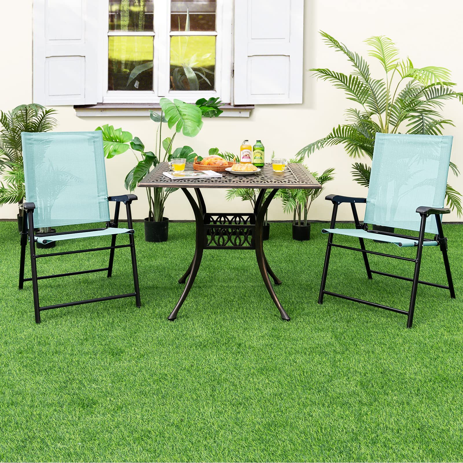 KOMFOTTEU Set di 2 sedie da giardino in alluminio pressofuso, sedie da bistrot con piedini regolabili, sedie da balcone, sedie da pranzo per giardino, cortile, patio (modello 1