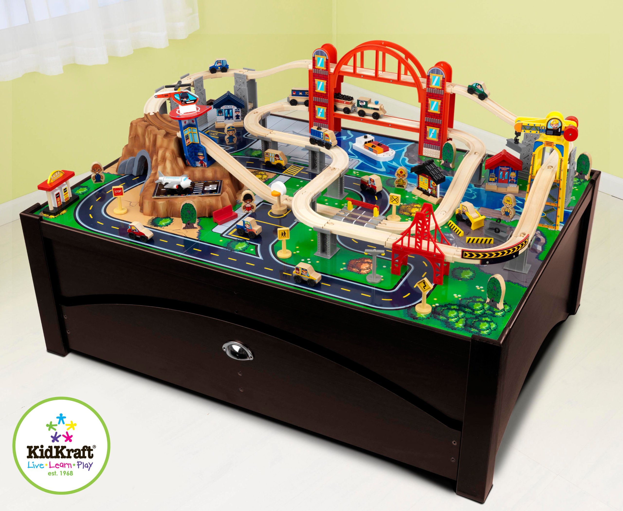 KidKraft Metropolis Wooden Train Set & Table with 100 Pieces and