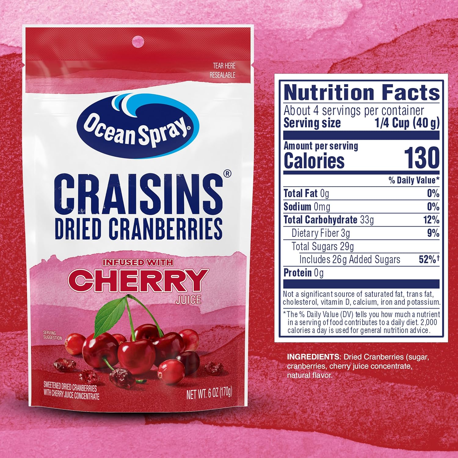 Craisins, Sweetened Dried Cranberries, Cherry Flavored,