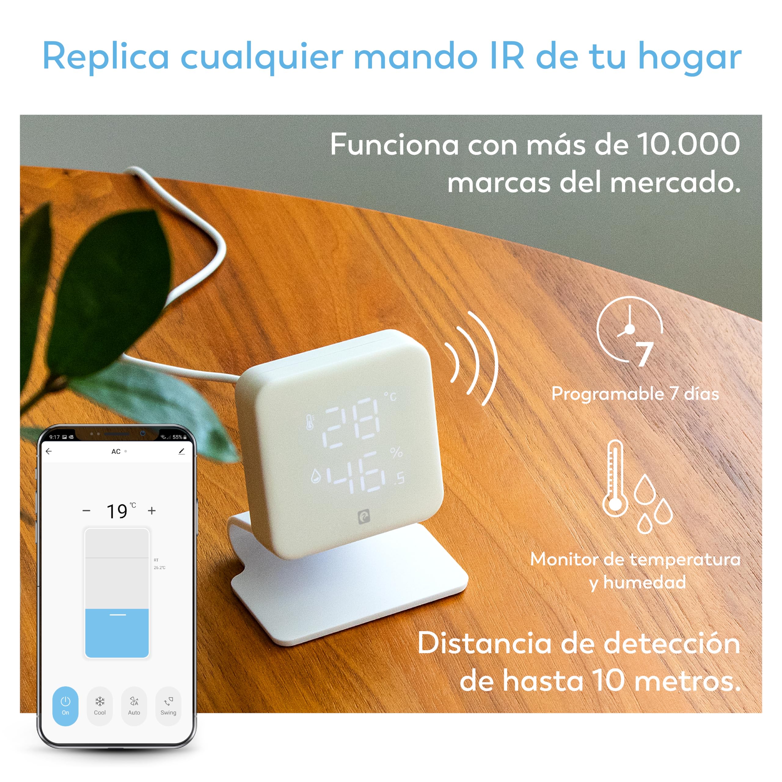 Garza - Contrôleur IR Infrarouge Smart WiFi (2,4 Ghz) pour climatisation avec capteur de température et humidité, Compatible avec Alexa et Google Home, télécommande vocale et Application