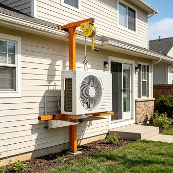 1200 lbs Manual Winch Air Conditioner Lift Hoist with 60ft Rope, Heavy Duty Portable Crane for Outdoor Condenser Installation, Stable Ladder Hoist Bracket for HVAC Loading and Lifting