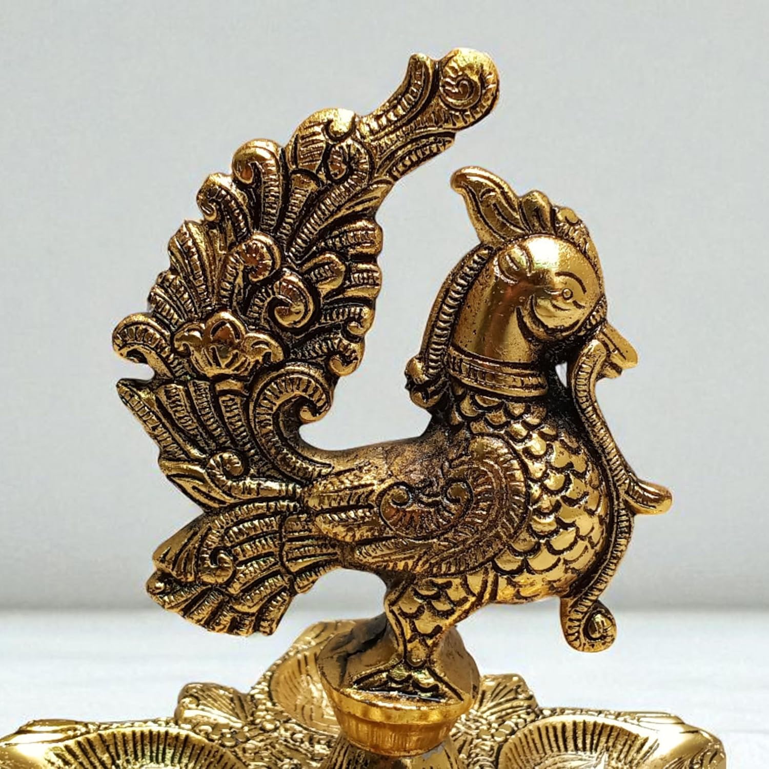 Elegant Peacock Design Brass Diya for Pooja | Traditional Oil Lamp for Mandir Decoration | Handmade Peacock Deepak for Puja, Aarti, Festive Home Temple Décor & Gifting | Indian Spiritual Art