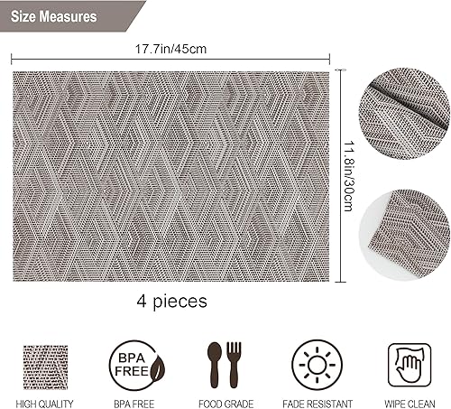 Miniatura 2 de fanquare Juego de 4 manteles individuales con patrón de rombos, manteles individuales de PVC fáciles de limpiar para cocina, mesa de comedor,