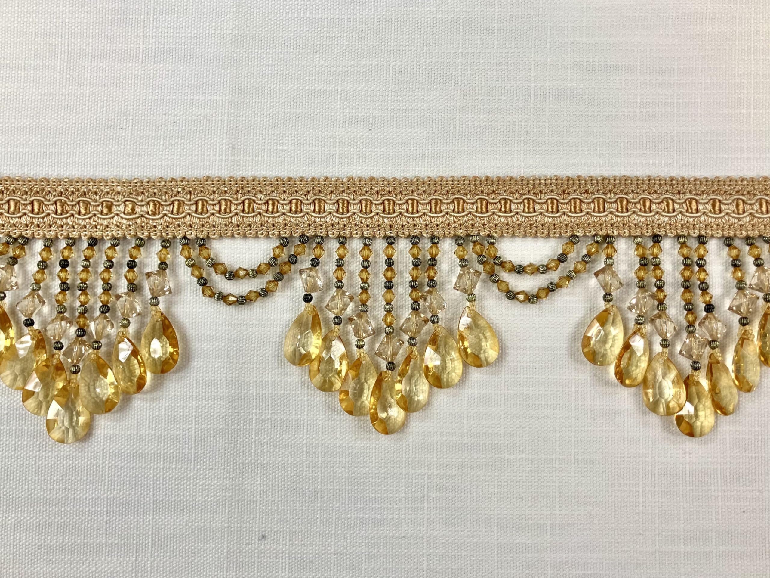 Light Gold Lucite Crystal Beaded Tassel Fringe Trim 4.25" Width TF-78/12-2 Upholstery/Drapery/Interior Design/Home Furnishings