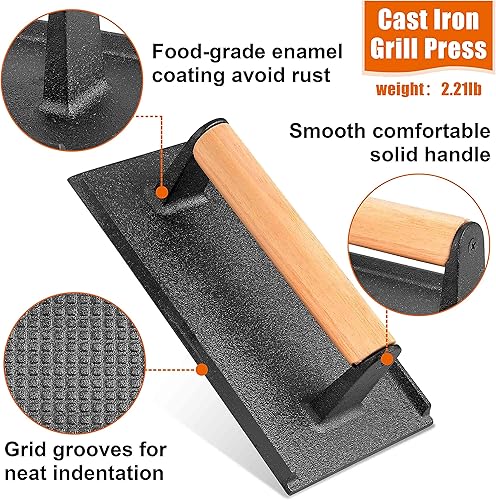 Miniatura 3 de Leonyo - Cubierta de hilvanado de 12 a 9 pulgadas y prensa de hamburguesa aplastada, paquete de 3 herramientas de hamburguesa Smash, prensa