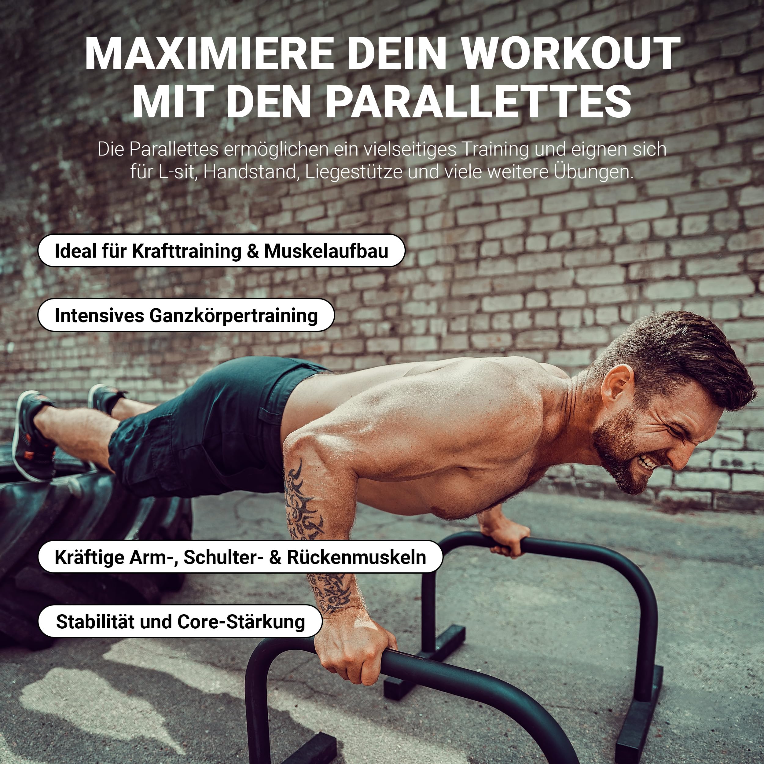MSPORTS - Parallettes de fitness professionnels - L x l x H :60 x 35 x 29 cm - Composés de barres ou poignées de poussée - Petite taille -